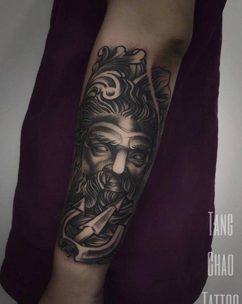 海神波赛冬纹身图片_手臂欧美写实纹身图案