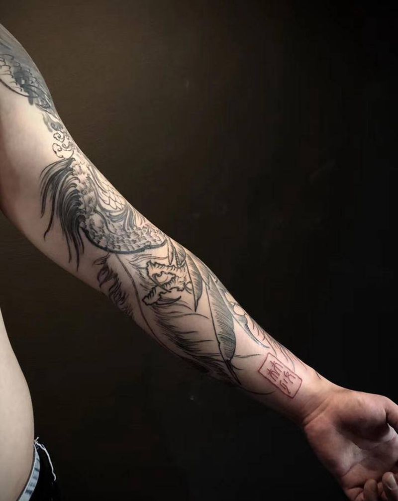 遮盖凤凰/未完成纹身图片_手臂新传统纹身图案