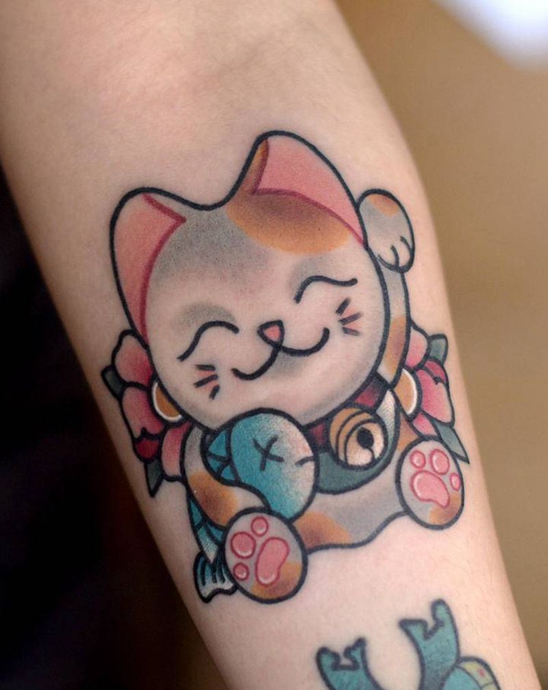 猫纹身图片_手臂New School纹身图案