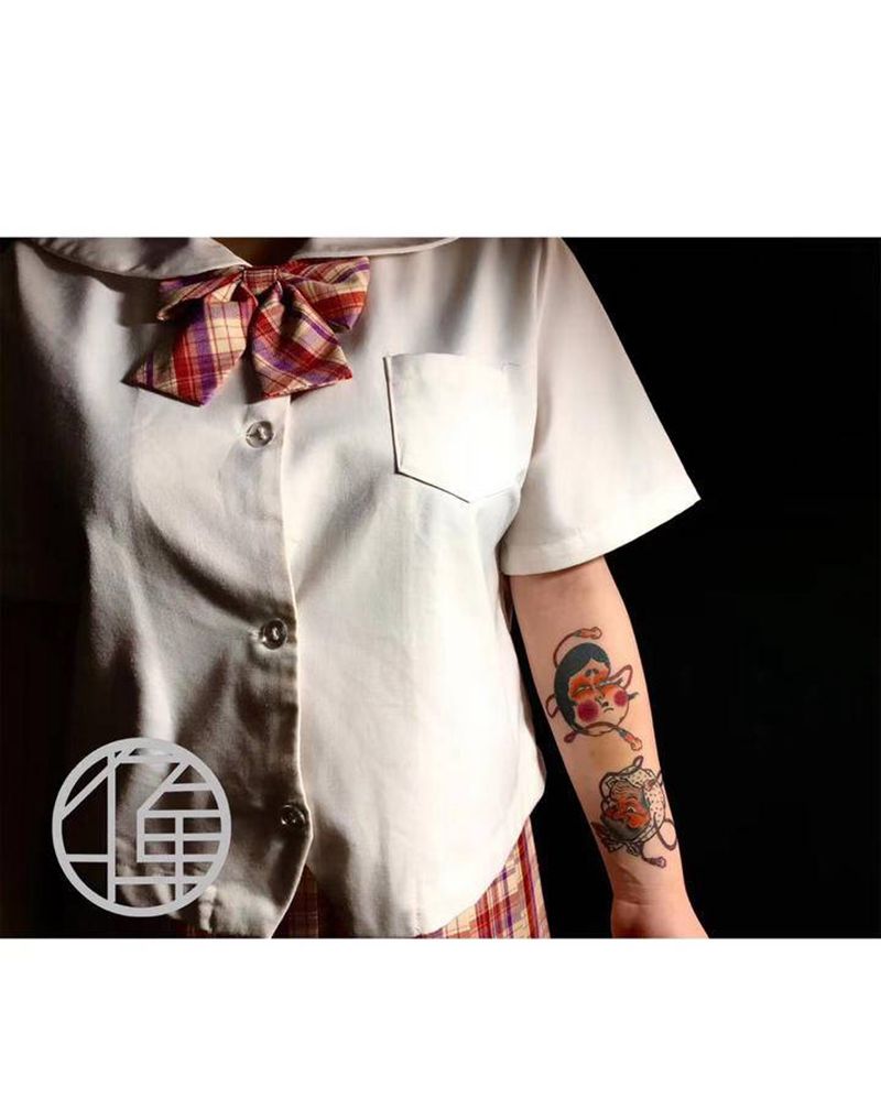 日式拼接花臂纹身图片_手臂纹身图案