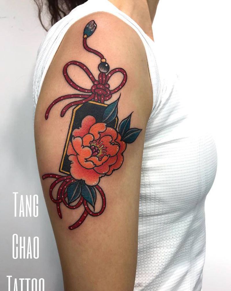 御守花魁纹身图片_手臂新传统纹身图案