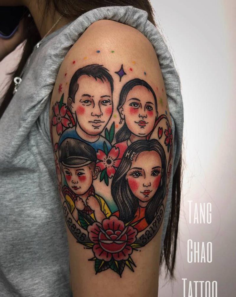 平安喜乐一家人纹身图片_手臂New School纹身图案