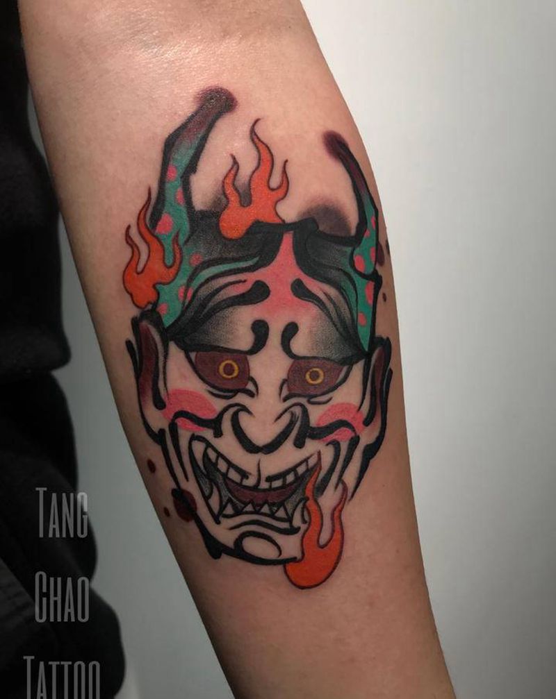 这个般若不社会纹身图片_手臂新传统纹身图案