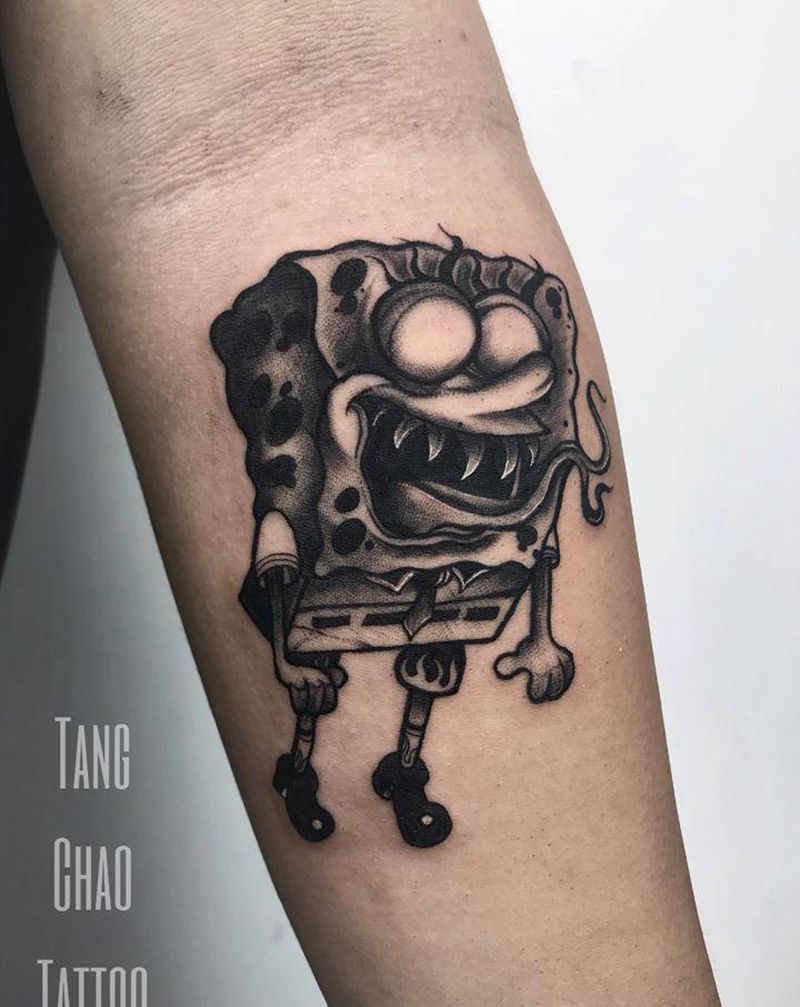 黑暗海绵纹身图片_手臂Old School纹身图案