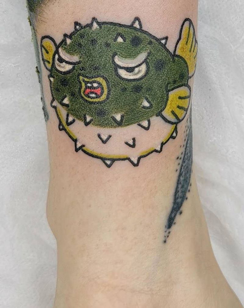 河豚纹身图片_手臂老传统河豚纹身图案