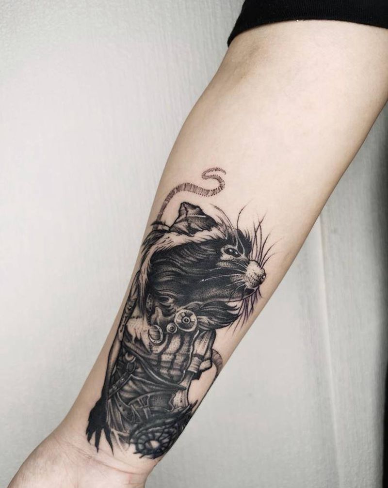 朋克鼠（遮盖）纹身图片_手臂点刺老鼠纹身图案
