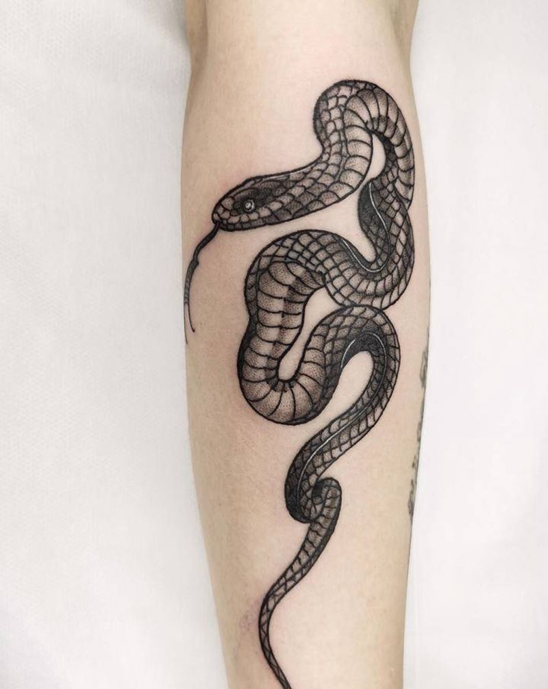 蛇纹身图片_手臂点刺蛇纹身图案