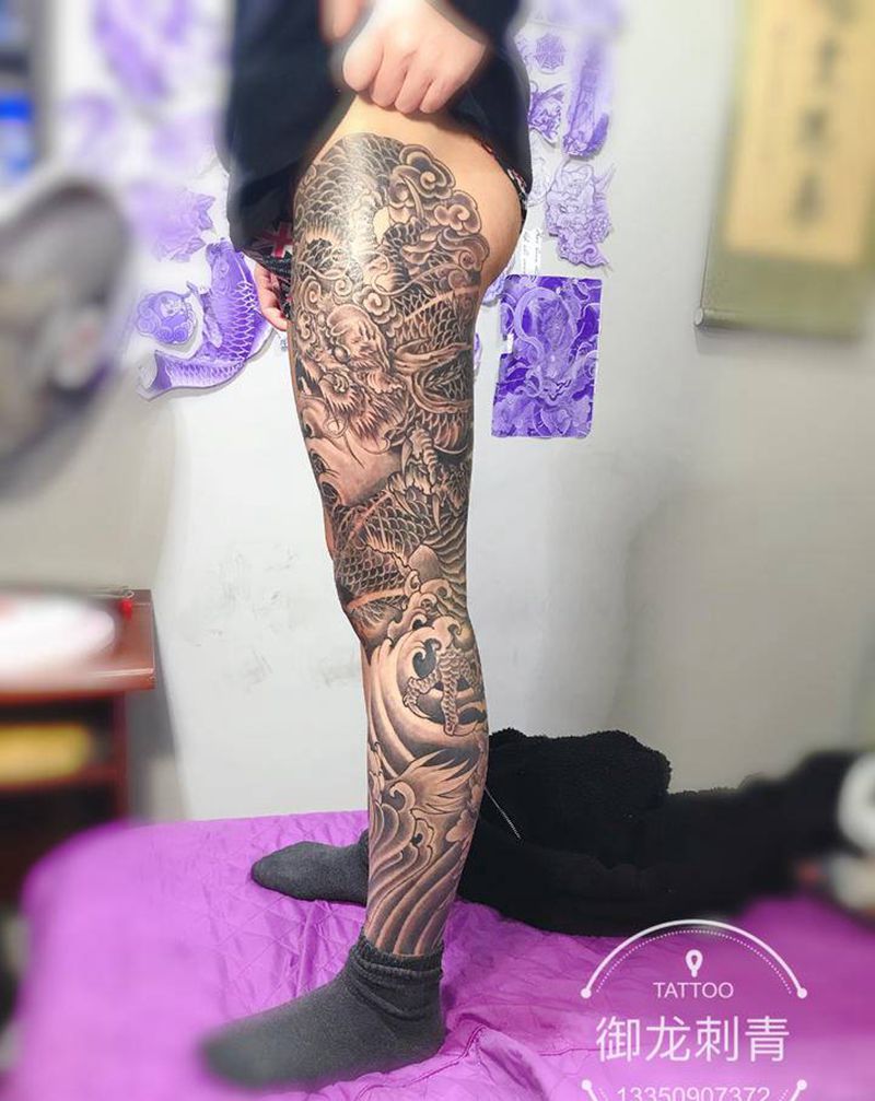 花腿纹身图片_新传统纹身图案