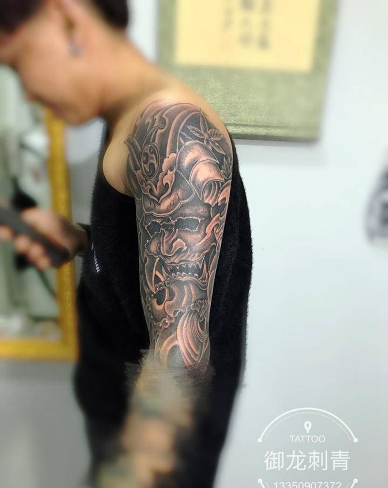 接花臂纹身图片_手臂新传统纹身图案