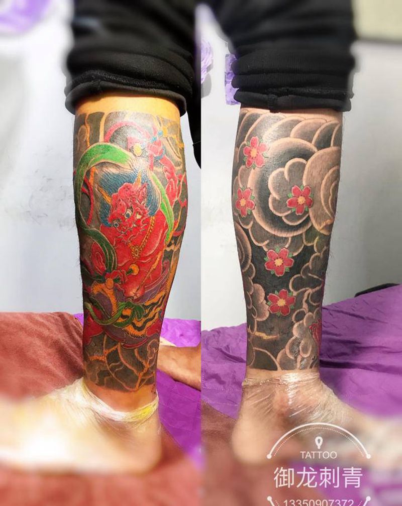 包小腿纹身图片_腿部老传统纹身图案