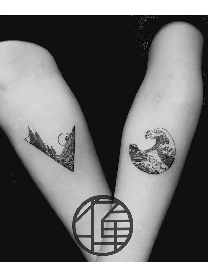 山/浪纹身图片_手部点刺几何纹身图案