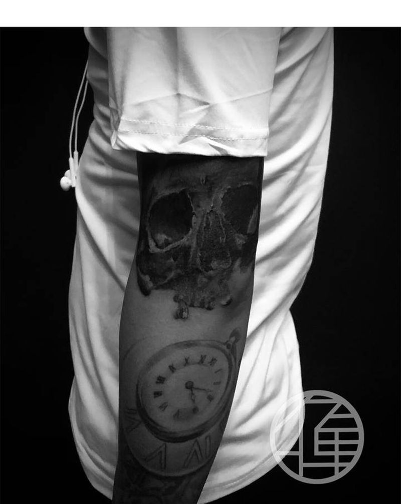 暗黑骷髅，小臂非本店作品纹身图片_手部欧美写实纹身图案