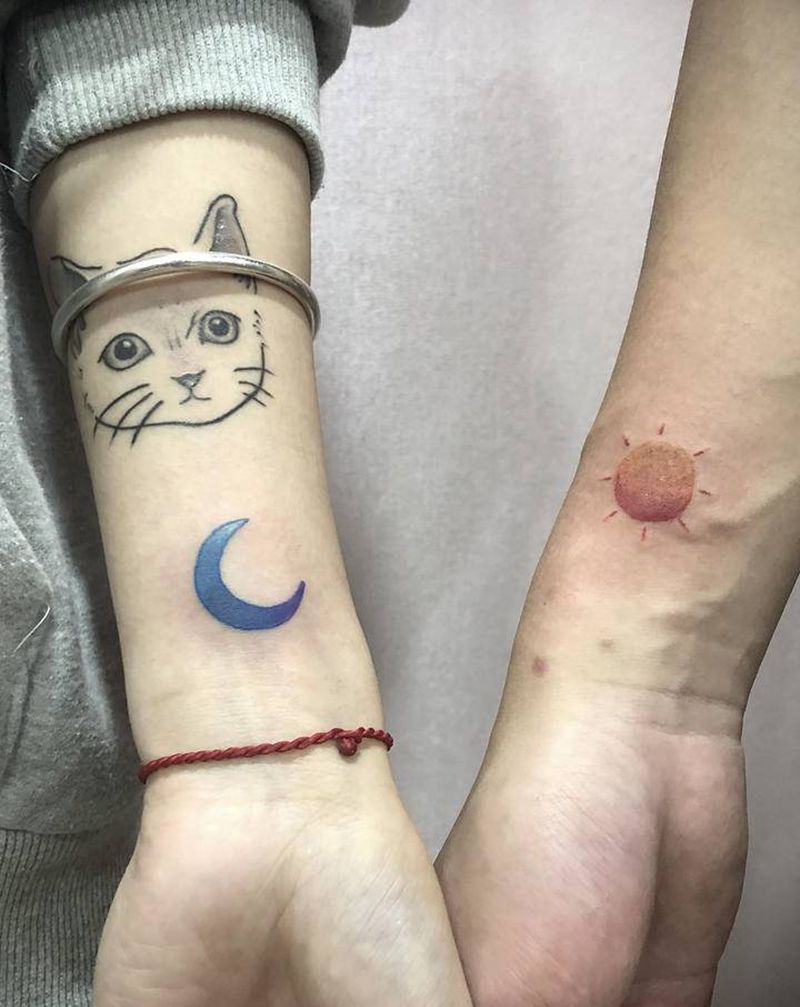 情侣纹身图片_水彩纹身图案