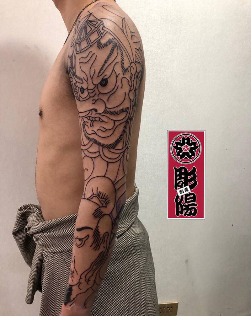 天狗.生首纹身图片_手臂纹身图案