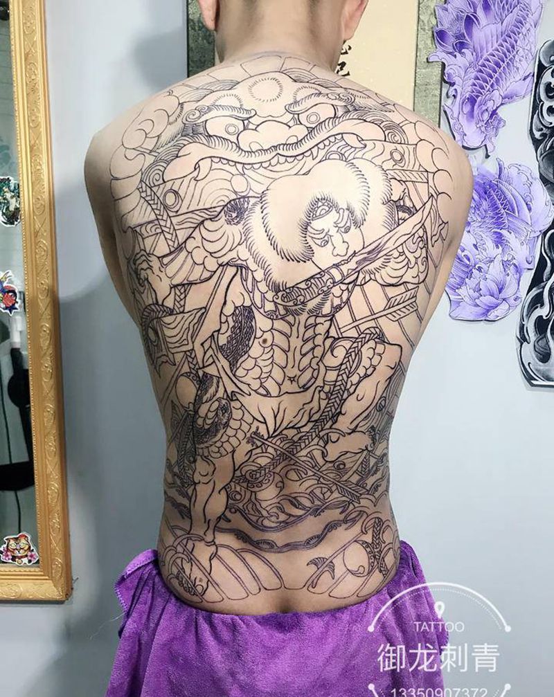 张顺破水门未完待续纹身图片_背部老传统纹身图案