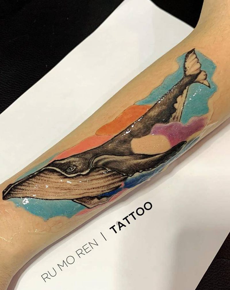 鲸鱼纹身图片_水彩纹身图案