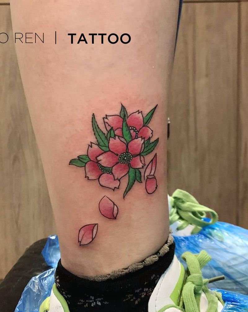 樱花纹身图片_脚部纹身图案