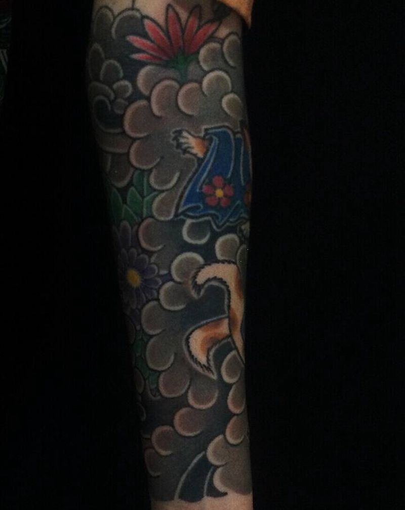 猫纹身图片_手臂老传统纹身图案