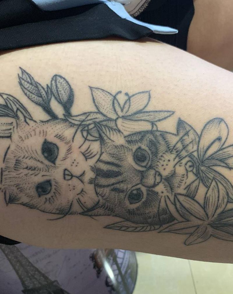 针痕风格 猫纹身图片_针痕纹身图案