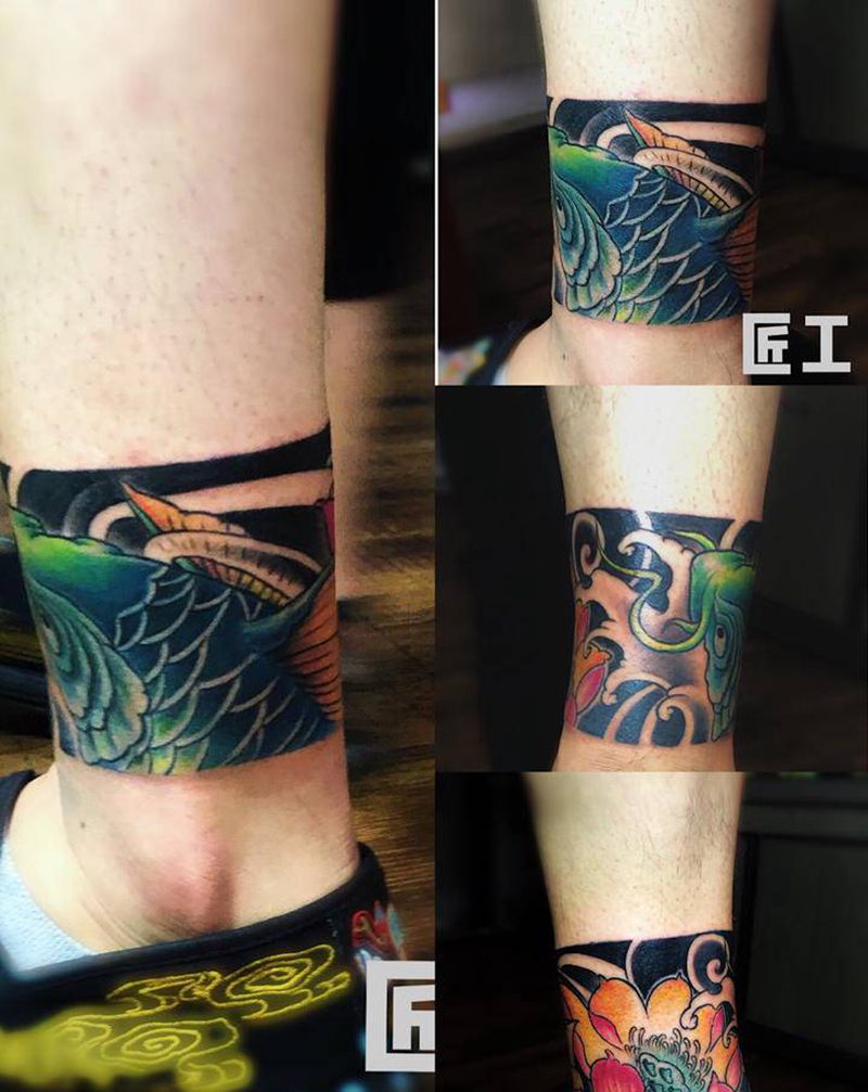 脚环纹身图片_脚部新传统纹身图案