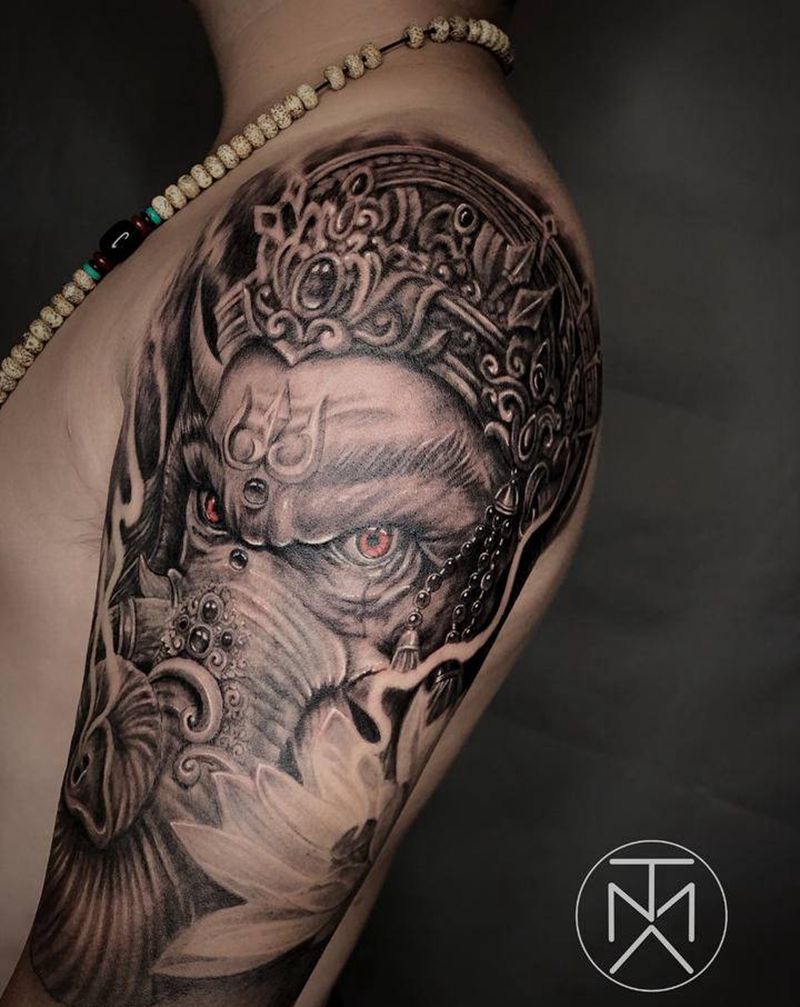 大臂象神纹身图片_手部腿部欧美写实象神神像纹身图案