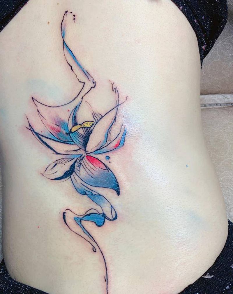 荷花纹身图片_水彩纹身图案