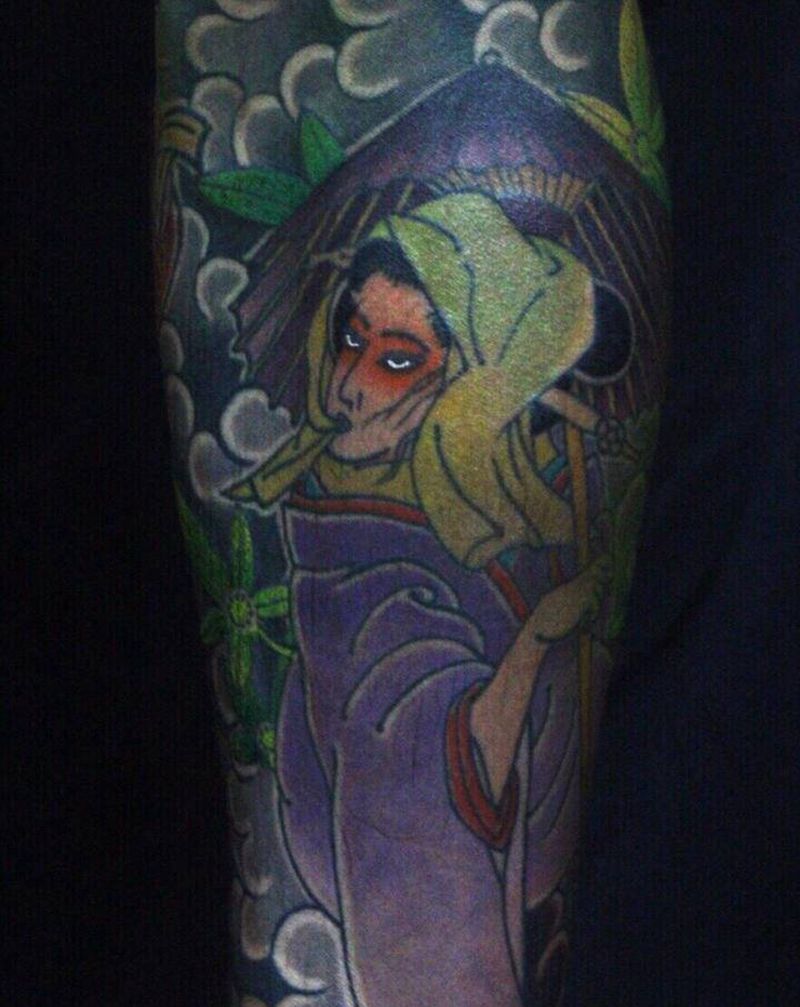 艺伎纹身图片_腿部老传统纹身图案