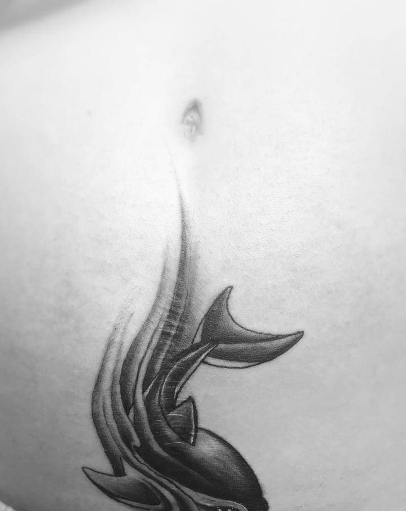 遮盖剖腹产/海豚纹身图片_腹部动物纹身图案