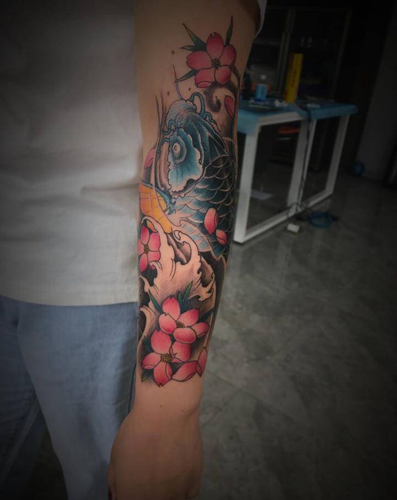 锦鲤纹身图片_新传统纹身图案