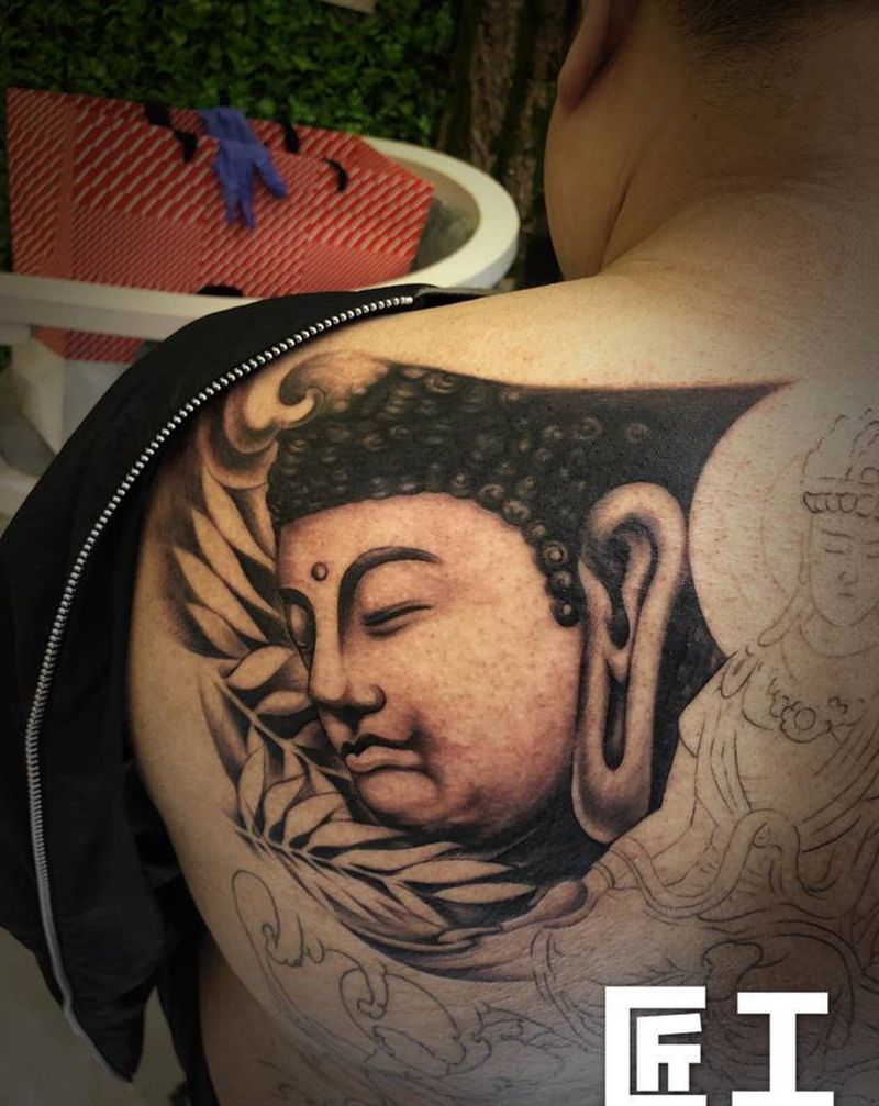 佛纹身图片_背部新传统纹身图案