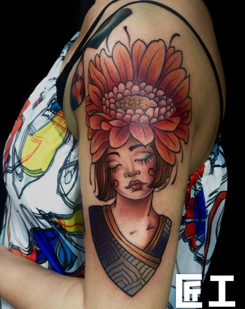 女人纹身图片_手臂New School纹身图案