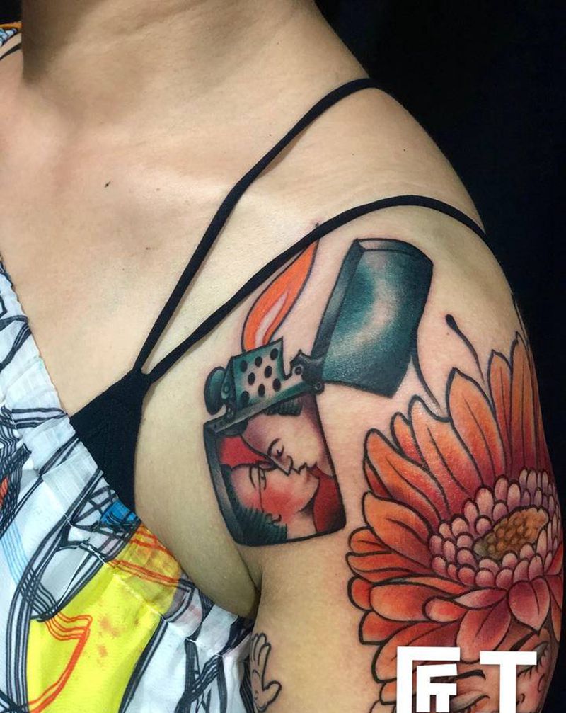 圢火机纹身图片_New School纹身图案