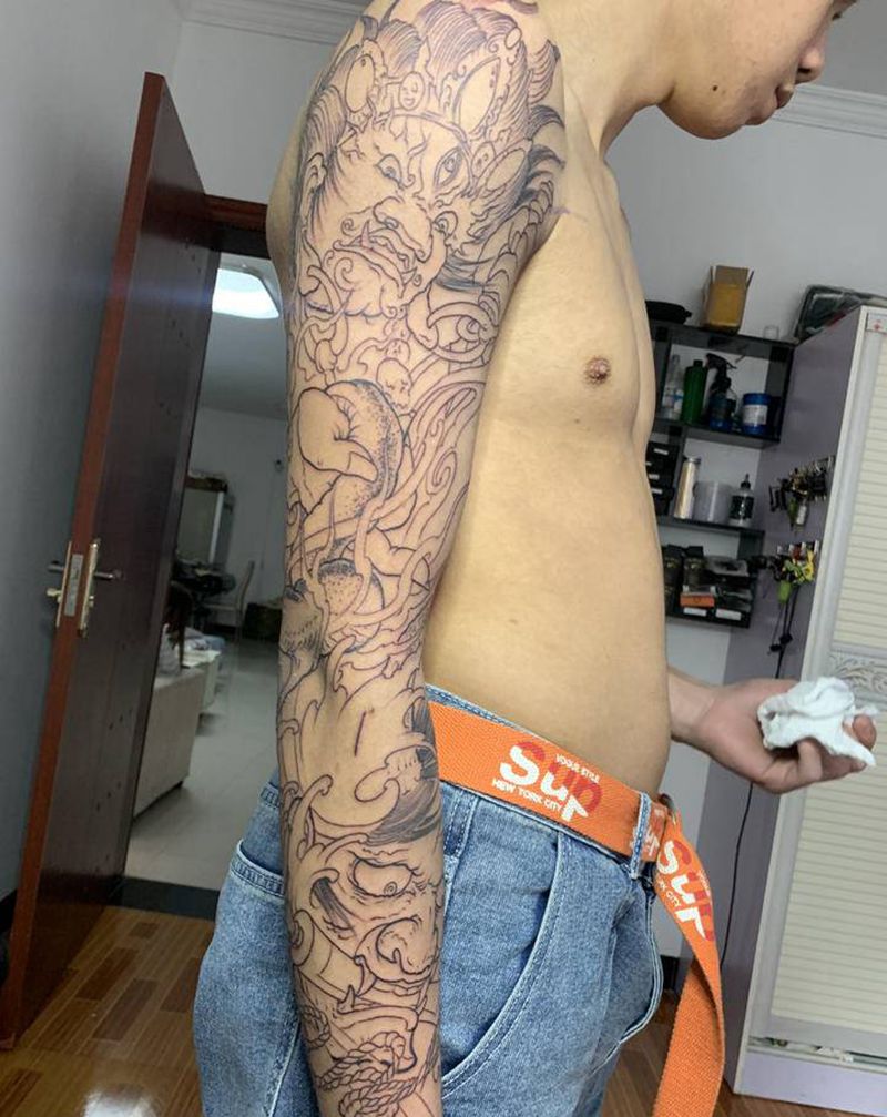 花臂纹身图片_手臂新传统纹身图案