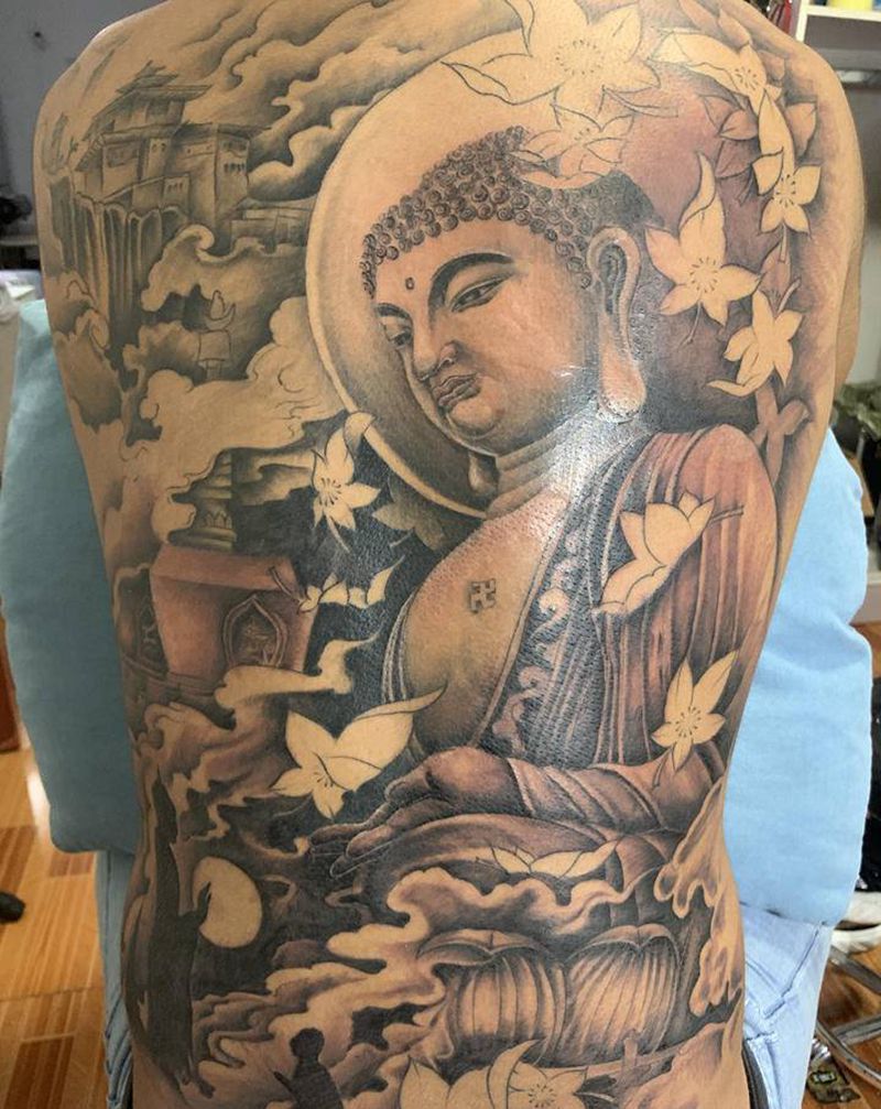 佛纹身图片_背部新传统纹身图案