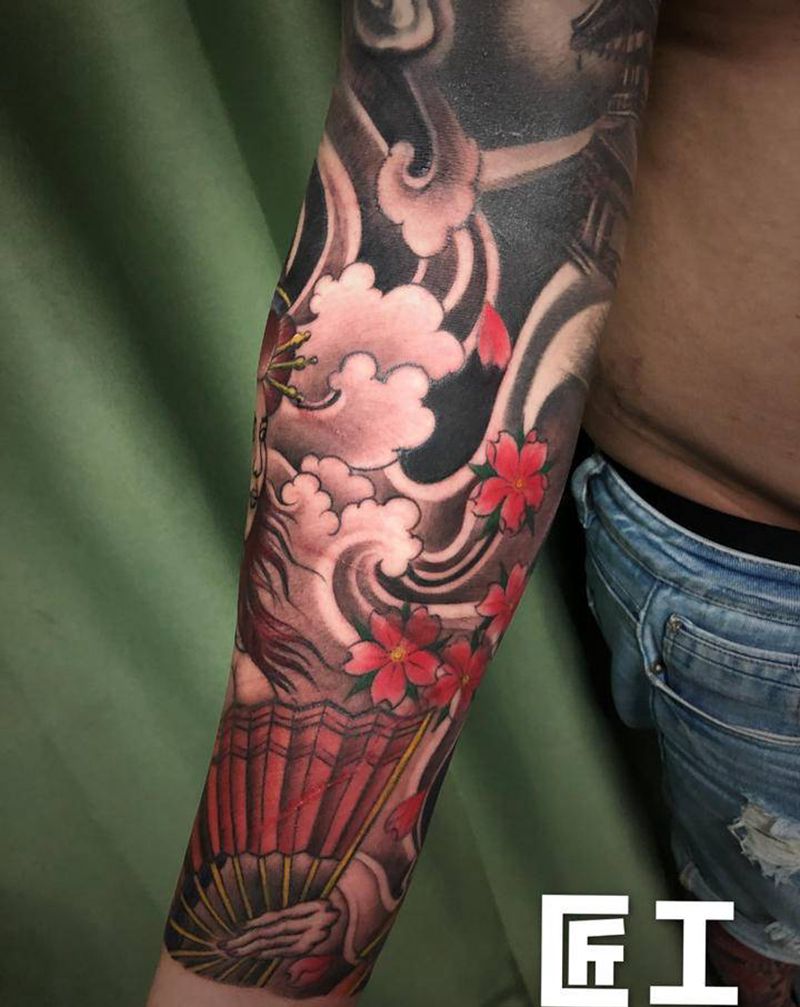 日本妞纹身图片_手臂新传统纹身图案