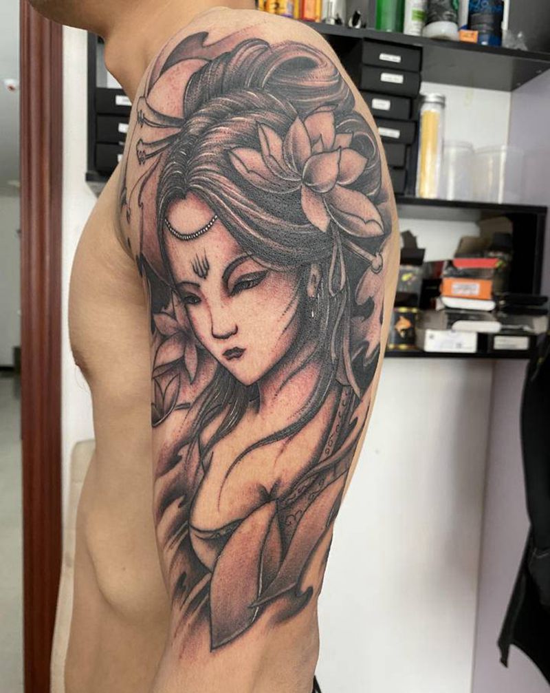 艺妓纹身图片_手臂新传统纹身图案