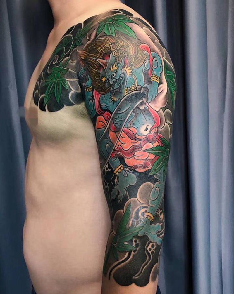 风神纹身图片_手臂老传统新传统纹身图案