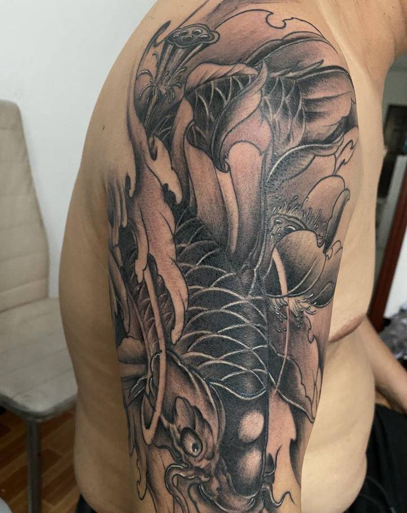 鲤鱼纹身图片_手臂新传统纹身图案