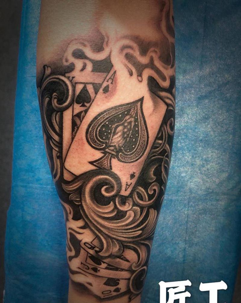 扑克牌纹身图片_手臂欧美写实纹身图案