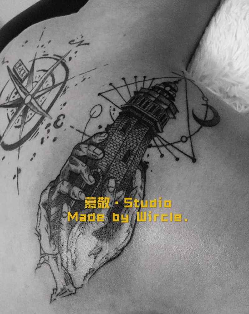 灯塔纹身图片_背部New School纹身图案
