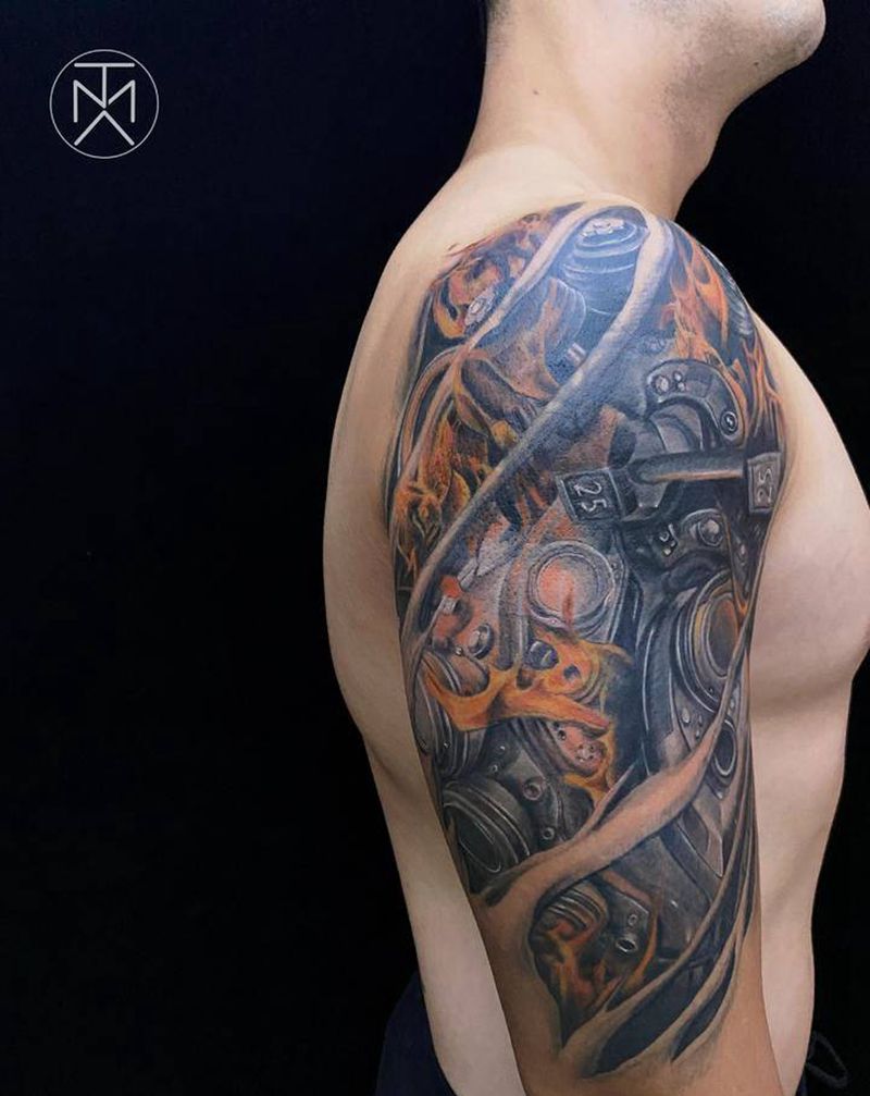 遮盖机械臂纹身图片_手臂手部欧美写实机械臂彩色写实3D纹身图案