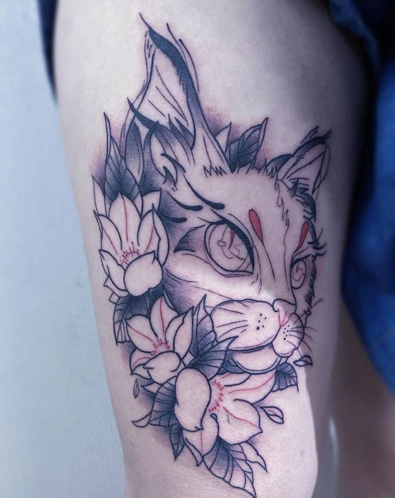 猫纹身图片_腿部New School猫纹身图案