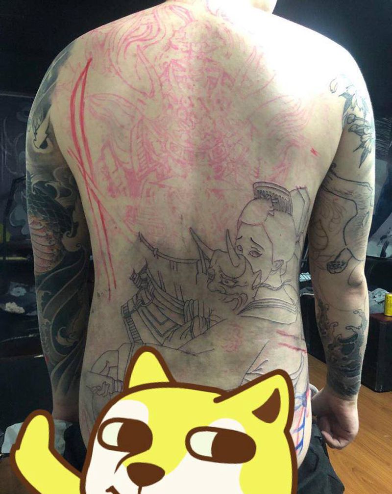 鬼武士纹身图片_背部纹身图案