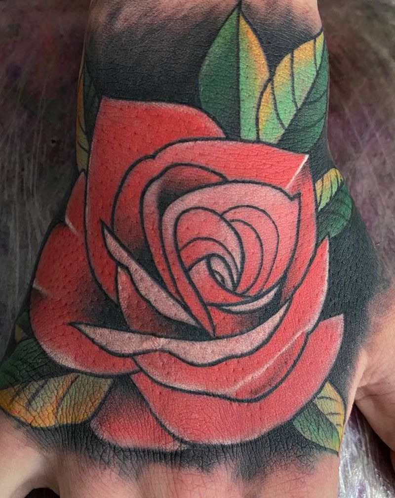 玫瑰纹身图片_手部New School纹身图案