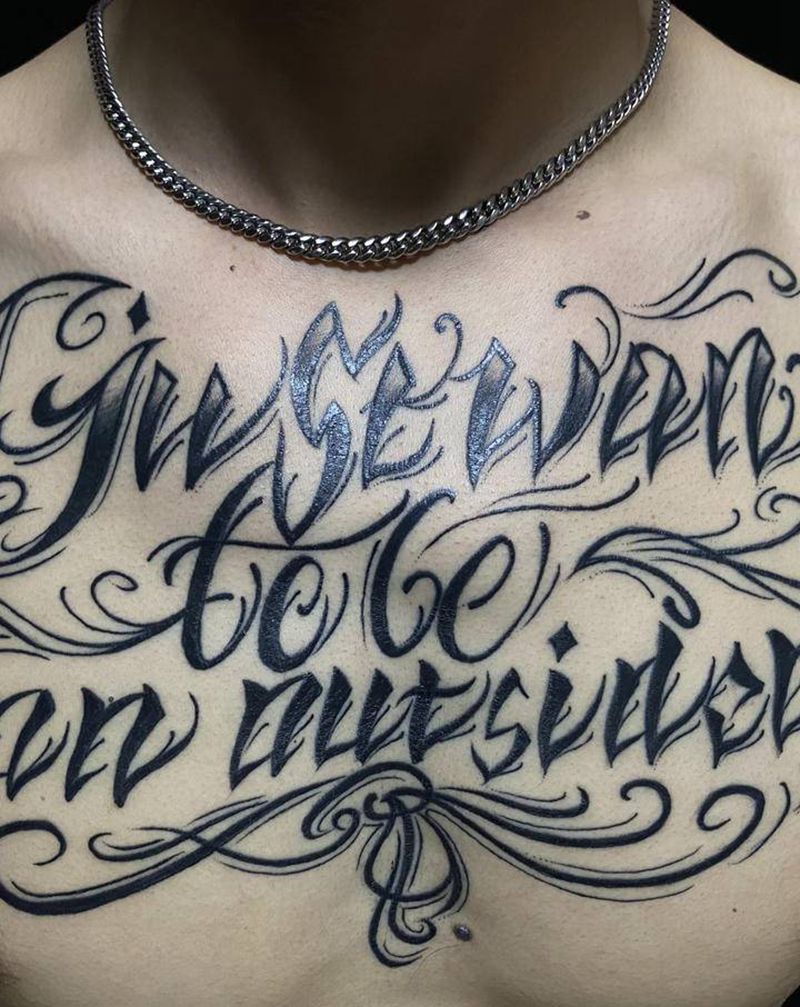 花体英文纹身图片_背部胸部花体字纹身图案