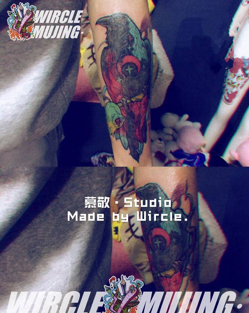 鸦纹身图片_手臂New School纹身图案