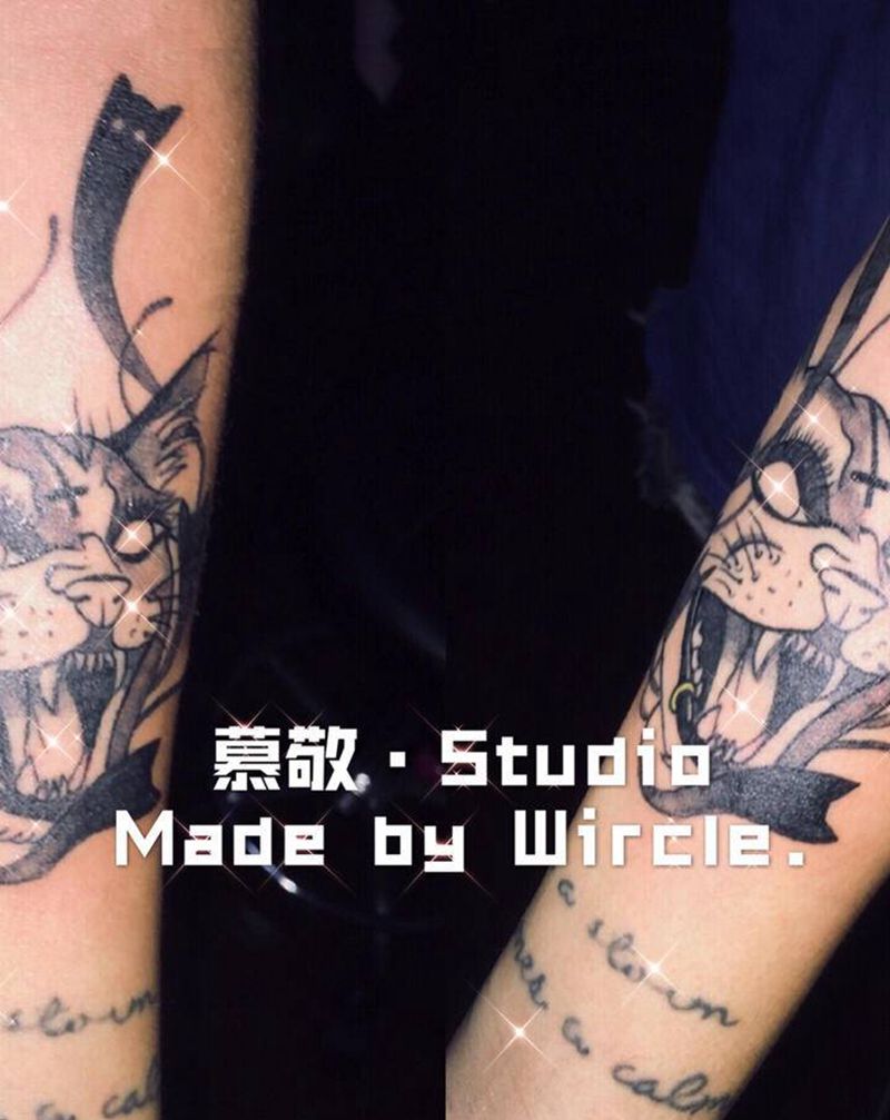 暗黑猫咪纹身图片_手臂New School猫咪暗黑纹身图案