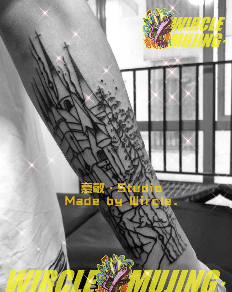 暗黑古堡 / 壹纹身图片_手臂New School暗黑纹身图案