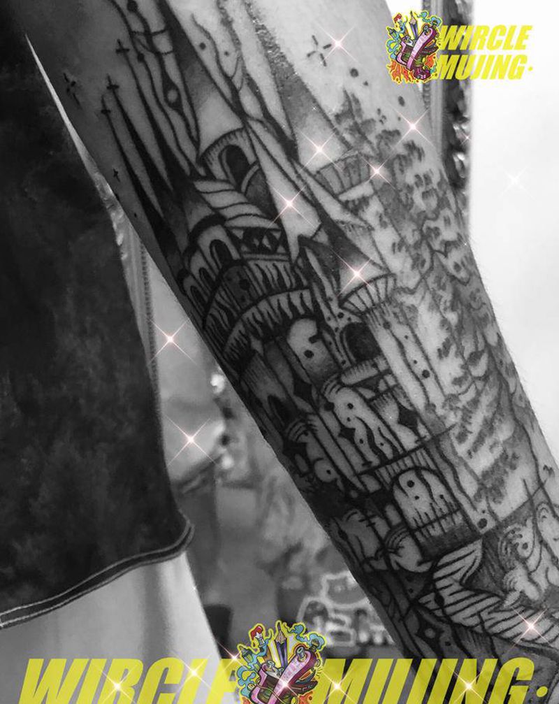 暗黑古堡 / 貳纹身图片_手臂New School暗黑纹身图案