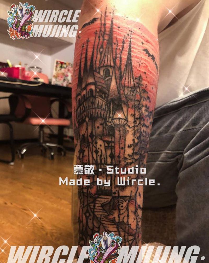 暗黑古堡 / 完纹身图片_手臂暗黑黑梦幻原创纹身图案